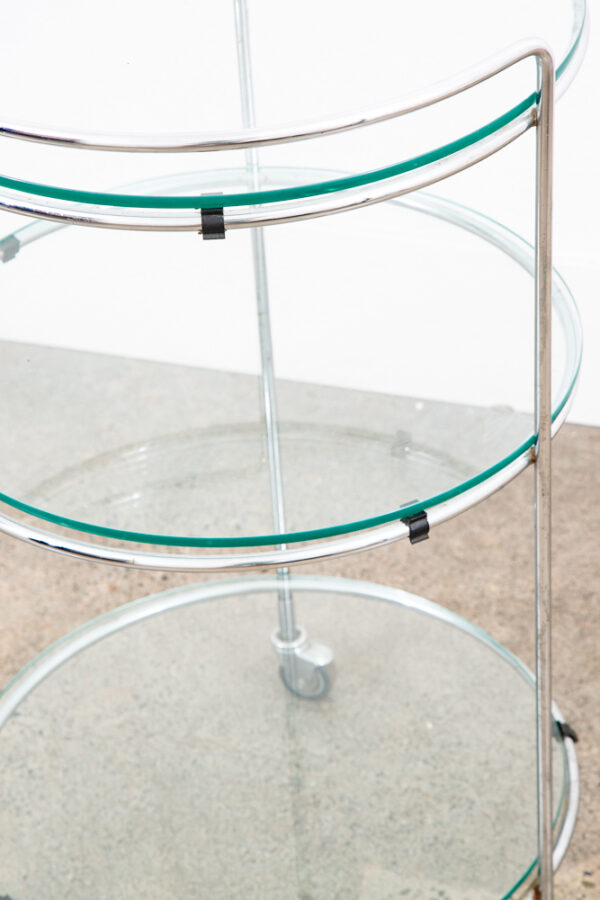 Mid Century Modern Serving Cart Trolley Rolling Bar Glass 3 tier Round Circular - Image 6