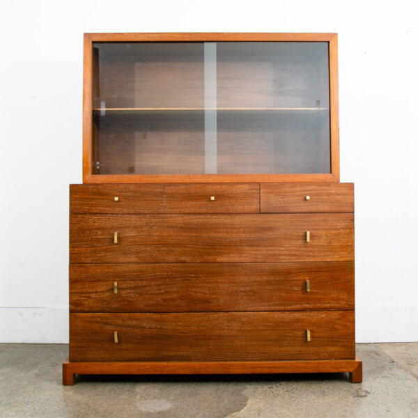 Mid Century Modern China Cabinet Hutch Albert Walnut Display Glass Drawers Doors - Image 2
