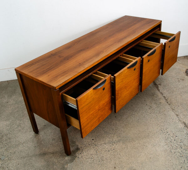 Mid Century Modern Credenza Office Cabinet Jens Risom 4 Drawer Walnut Wood File - Image 9