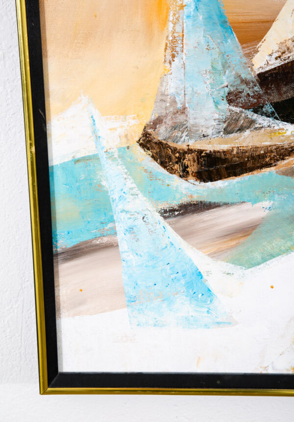 Mid Century Modern Art Original Abstract Expressionism Pastel Blue White Yellow - Image 5