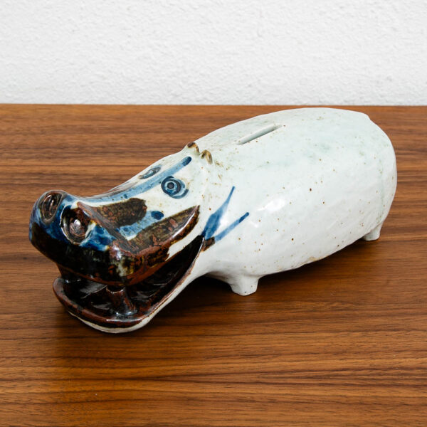 Mid Century Modern Hippo Figurine Piggy Bank Ceramic Otagiri Japan 1970s Sculpture - Image 2