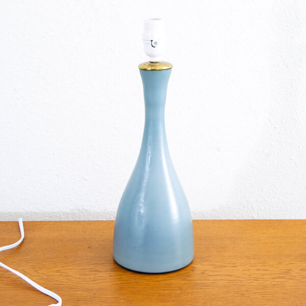 Mid Century Modern Table Lamp Blue Glass Brass Capped Studio Design Vintage Mcm - Image 2