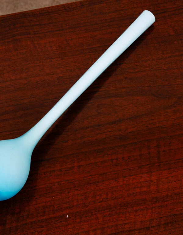 Mid Century Modern Art Glass Vase Blue Opaline Round Pencil Neck Cased Floral - Image 9