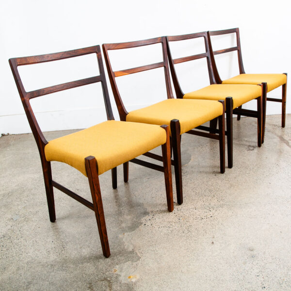 Mid Century Danish Modern Dining Chairs Johannes Andersen Set 6 Rosewood Yellow - Image 4