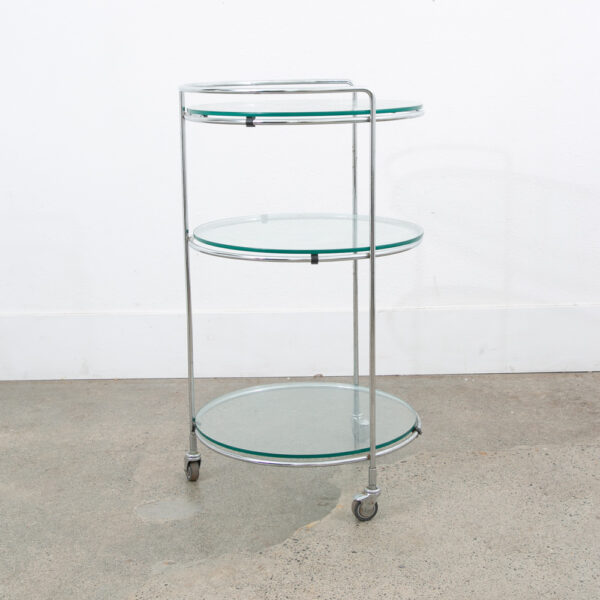 Mid Century Modern Serving Cart Trolley Rolling Bar Glass 3 tier Round Circular - Image 5