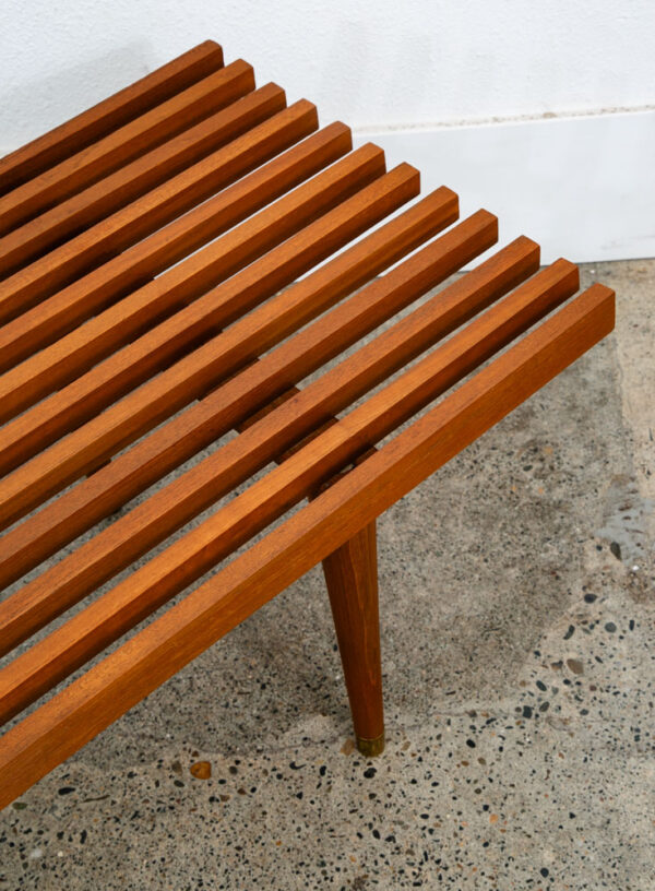 Mid Century Modern Slat Bench Coffee Table Solid Teak Vintage Wood Restored Mcm - Image 9