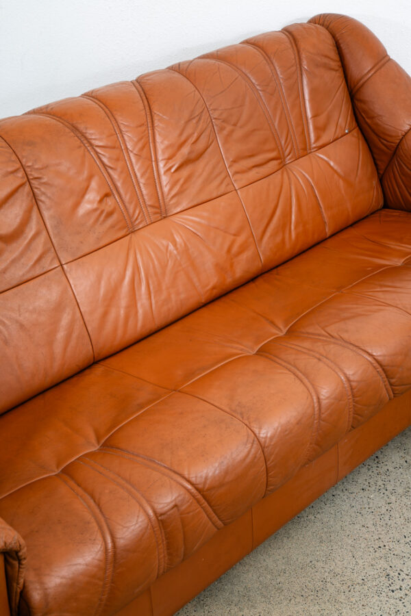 Mid Century Danish Modern Sofa Couch 3 Seater Caramel Cognac Leather Denmark Mcm - Image 10