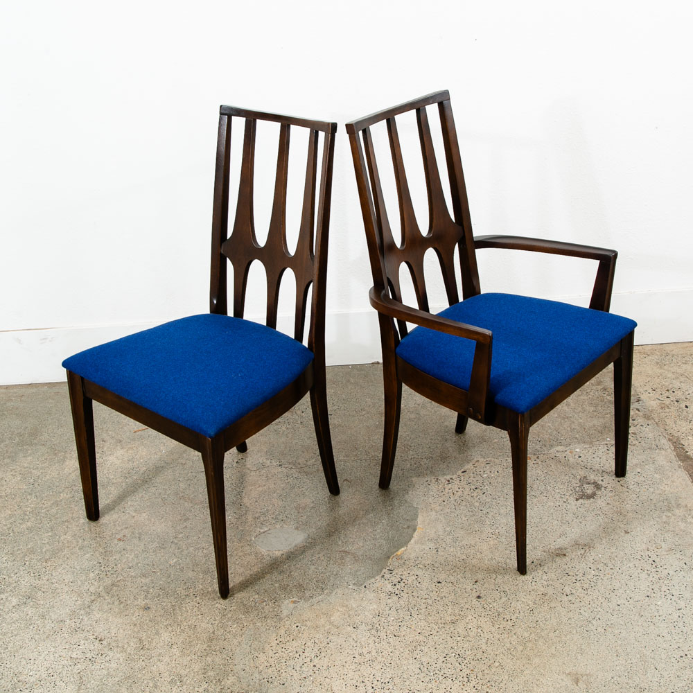 Mid Century Modern Dining Chairs Set 4 Broyhill Brasilia Back Blue Lenoir Chair - Image 7