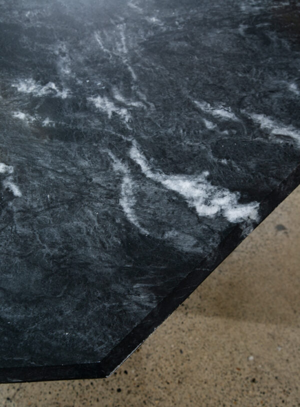 Mid Century Modern Dining Table Black Grey Octogon Marble Pedestal Base 1970s - Image 9