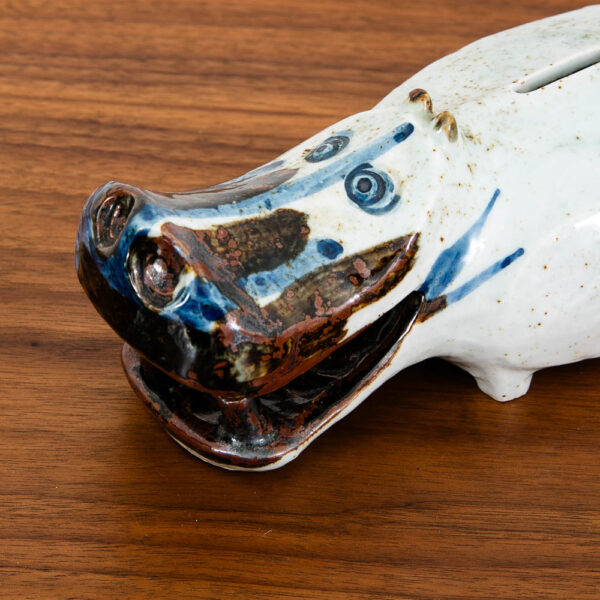 Mid Century Modern Hippo Figurine Piggy Bank Ceramic Otagiri Japan 1970s Sculpture - Image 4