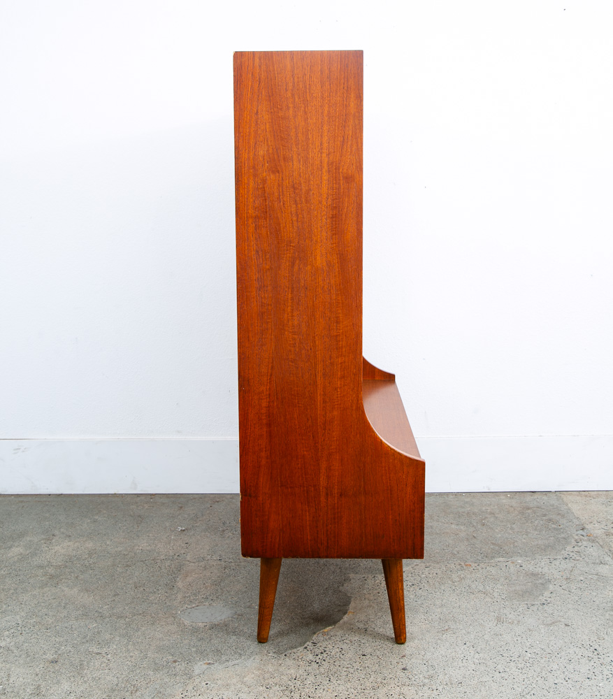 Mid Century Danish Modern Bookshelf Cabinet Teak Shelves Glass Shelves 2 Drawers - Image 2