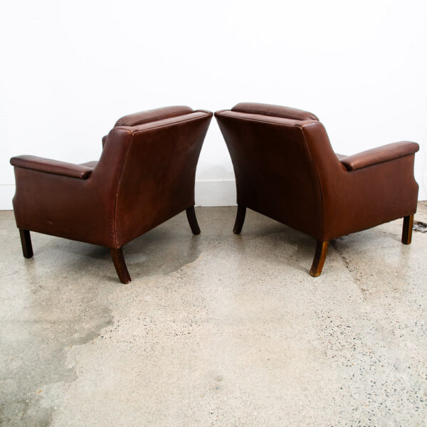 Mid Century Danish Modern Lounge Chairs Set Brown Leather Pair Two Chocolate Mcm - Image 5