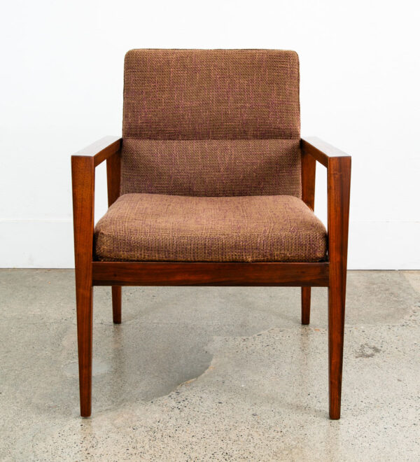 Mid Century Modern Lounge Chairs Jens Risom Walnut Pair Brown Armchairs Two Mcm - Image 4