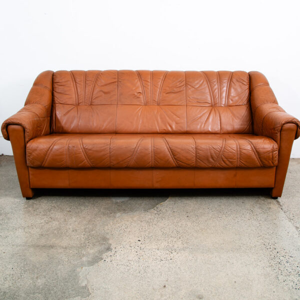 Mid Century Danish Modern Sofa Couch 3 Seater Caramel Cognac Leather Denmark Mcm - Image 2