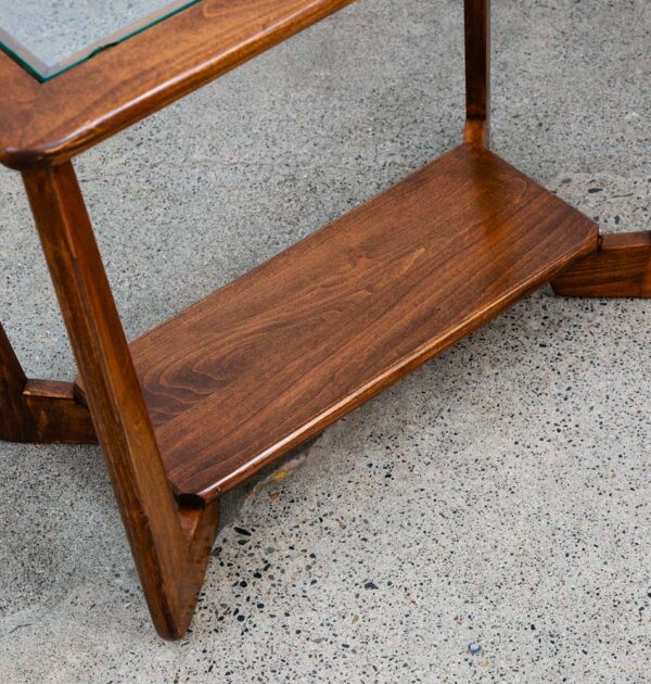 Mid Century  Modern End Tables Oak Glass Side Nightstands Shelf Pair Mcm - Image 10