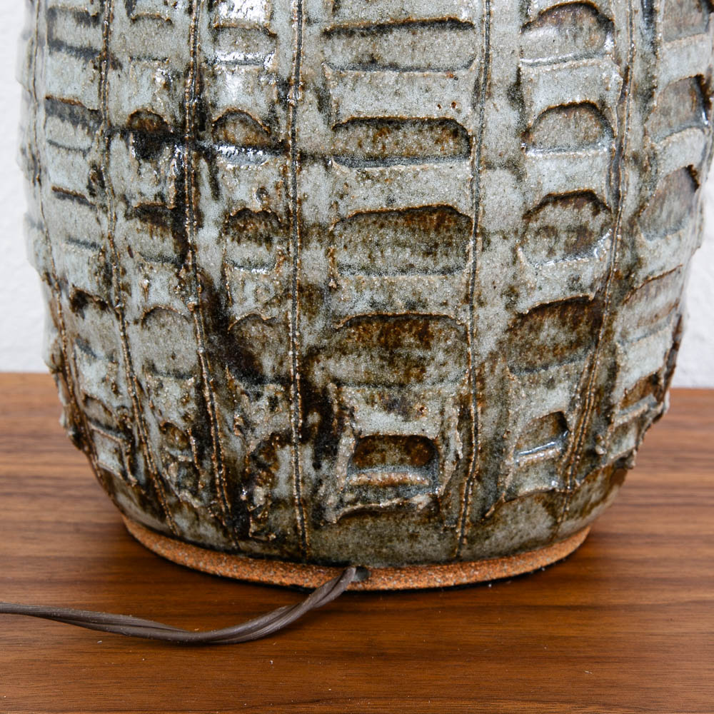 Mid Century Modern Table Lamp Textured Studio Pottery Ceramic Round Tan Mcm - Image 7