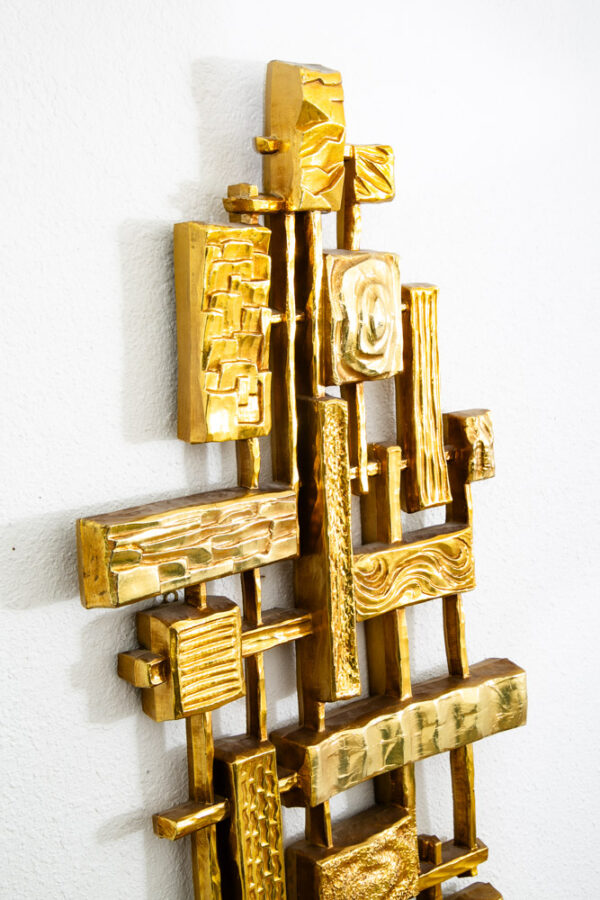 Mid Century Modern Art Brutalist Pair Gold Resin Vintage Original Mcm Wall Two 2 - Image 6