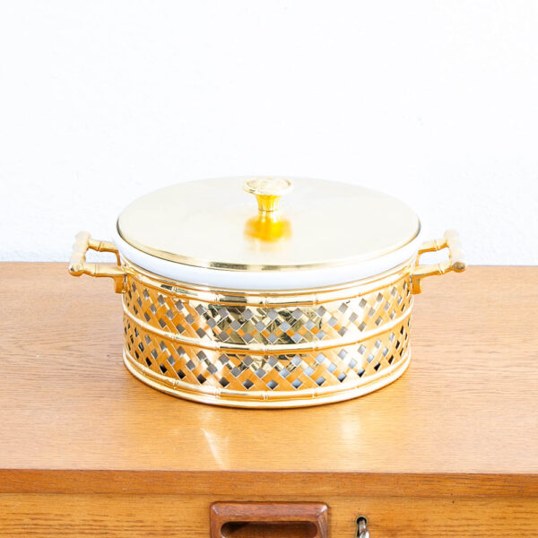 Mid Century Modern American Ceramic Brass Round Dish Cover Lid American Mcm - Image 5