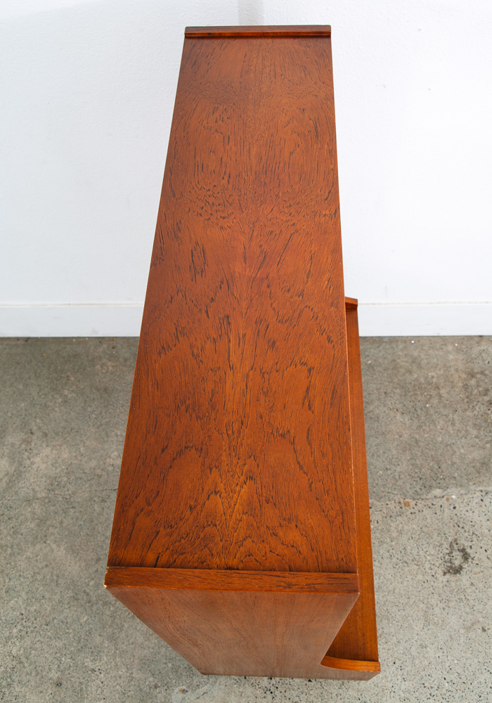 Mid Century Danish Modern Bookshelf Cabinet Teak Shelves Glass Shelves 2 Drawers - Image 3