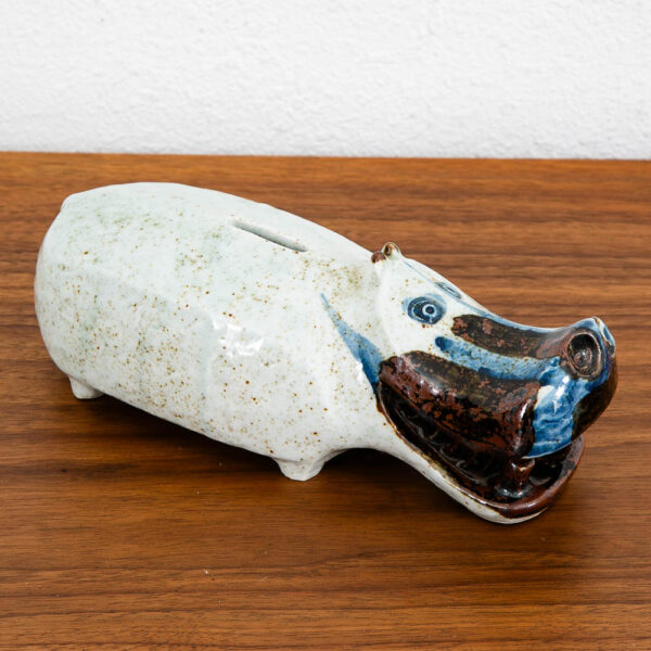 Mid Century Modern Hippo Figurine Piggy Bank Ceramic Otagiri Japan 1970s Sculpture - Image 6