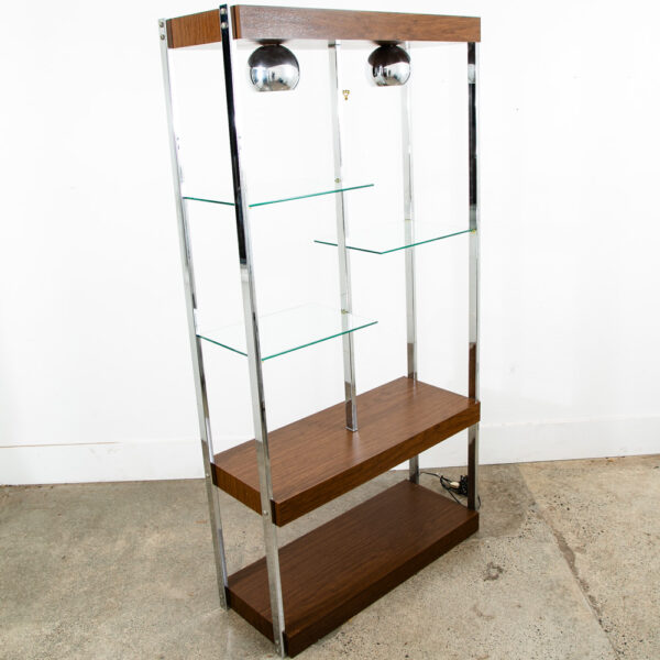Mid Century Modern Bookshelf Book Shelf Shelving Chrome Etegere Display Glass NM - Image 11