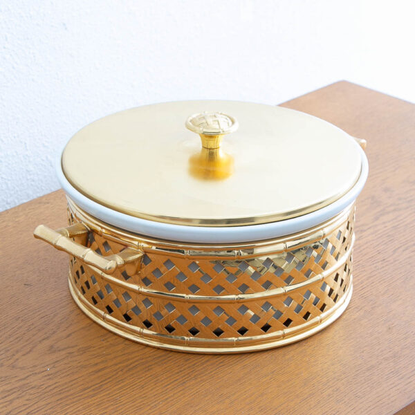 Mid Century Modern American Ceramic Brass Round Dish Cover Lid American Mcm - Image 6
