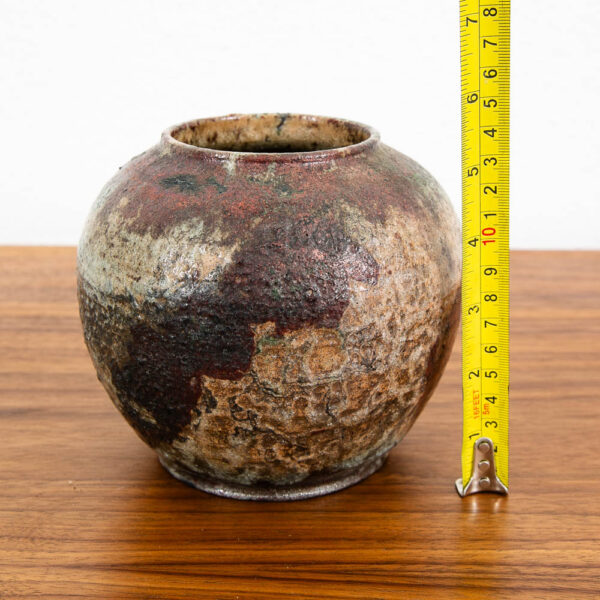 Mid Century Modern Studio Pottery Vase Raku Ceramic Textured Pot Round - Image 9