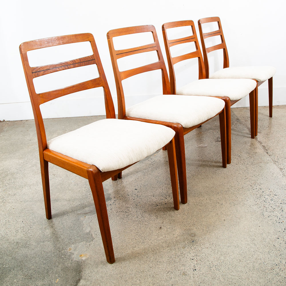 Mid Century Danish Modern Dining Chairs Set 4 Cream Off White Teak Rosewood Mcm - Image 7