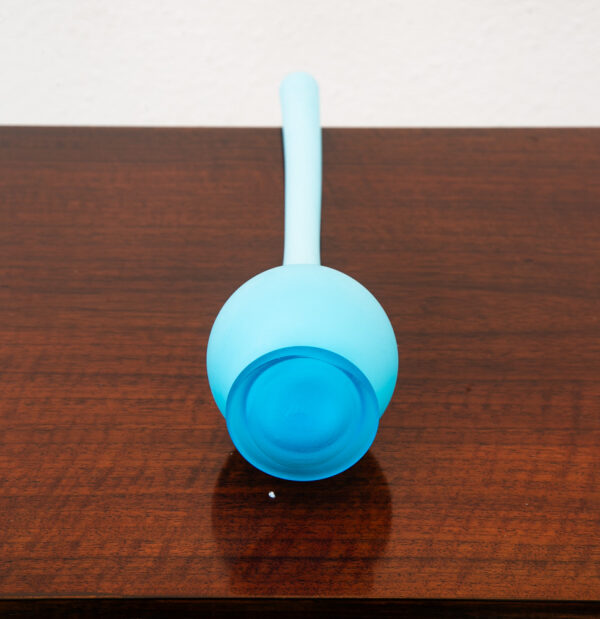 Mid Century Modern Art Glass Vase Blue Opaline Round Pencil Neck Cased Floral - Image 10