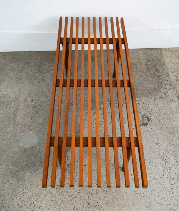 Mid Century Modern Slat Bench Coffee Table Solid Teak Vintage Wood Restored Mcm - Image 5