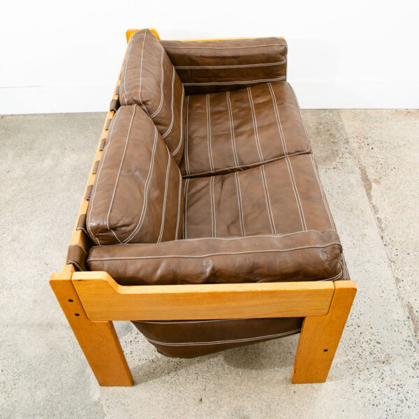 Mid Century Danish Modern Couch Sofa White Oak Brown Loveseat Settee 2 Seat Mcm - Image 3