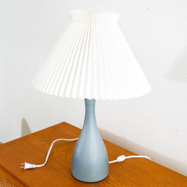 Mid Century Modern Table Lamp Blue Glass Brass Capped Studio Design Vintage Mcm