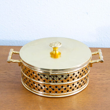 Mid Century Modern American Ceramic Brass Round Dish Cover Lid American Mcm