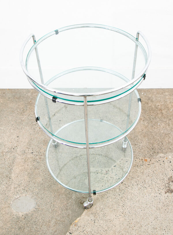 Mid Century Modern Serving Cart Trolley Rolling Bar Glass 3 tier Round Circular - Image 2
