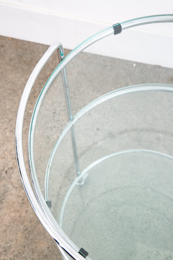 Mid Century Modern Serving Cart Trolley Rolling Bar Glass 3 tier Round Circular - Image 11