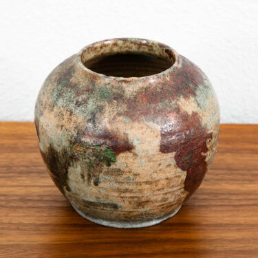 Mid Century Modern Studio Pottery Vase Raku Ceramic Textured Pot Round
