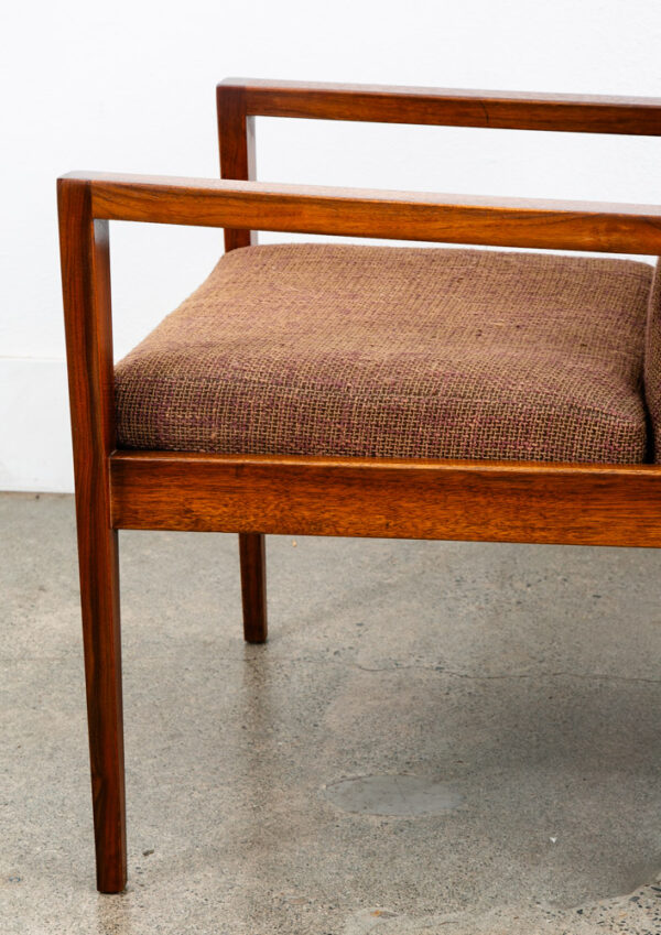 Mid Century Modern Lounge Chairs Jens Risom Walnut Pair Brown Armchairs Two Mcm - Image 12