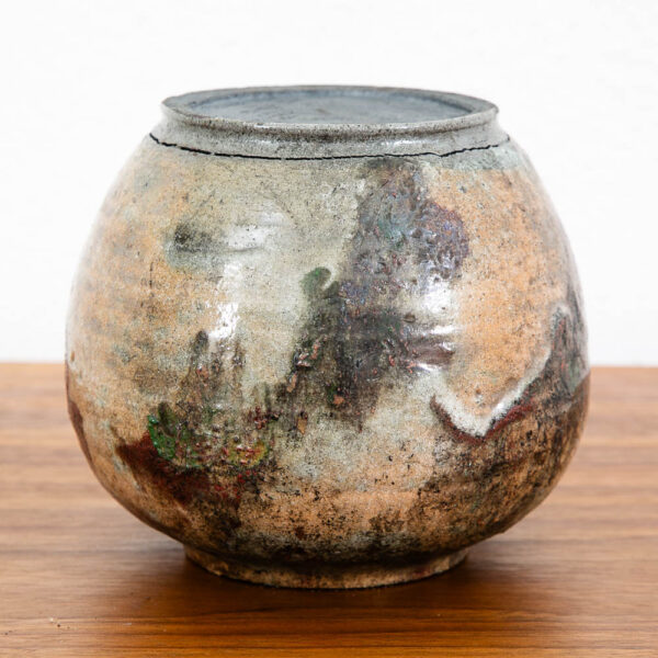 Mid Century Modern Studio Pottery Vase Raku Ceramic Textured Pot Round - Image 7