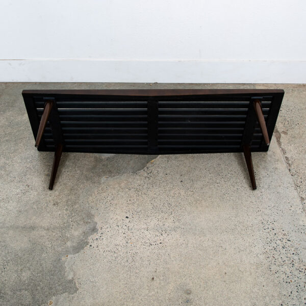Mid Century Modern Slat Bench Coffee Table American Vintage Brown Wood Restored - Image 12