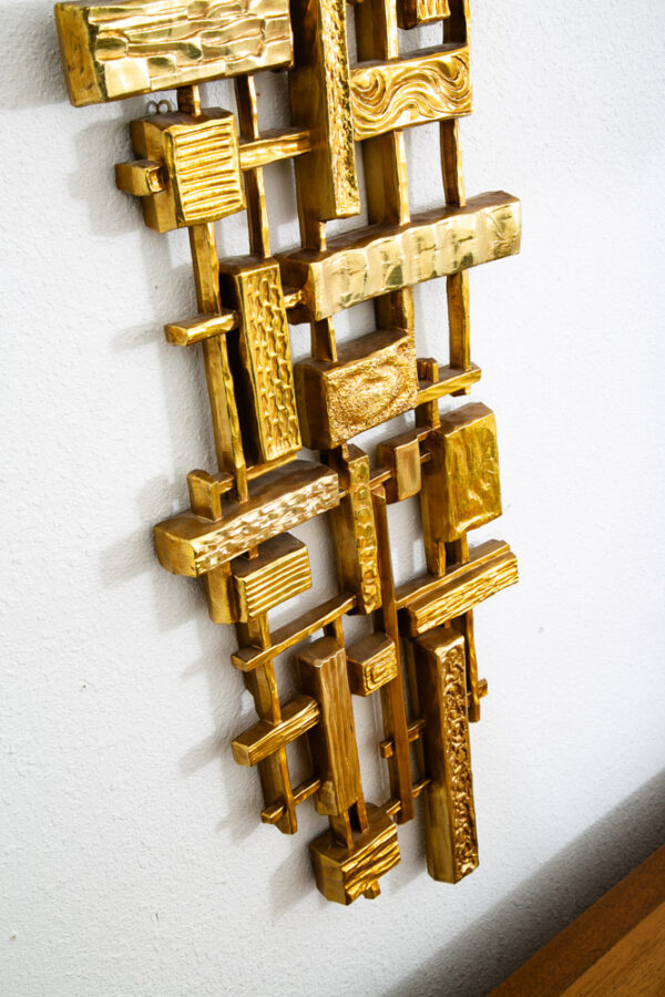 Mid Century Modern Art Brutalist Pair Gold Resin Vintage Original Mcm Wall Two 2 - Image 10