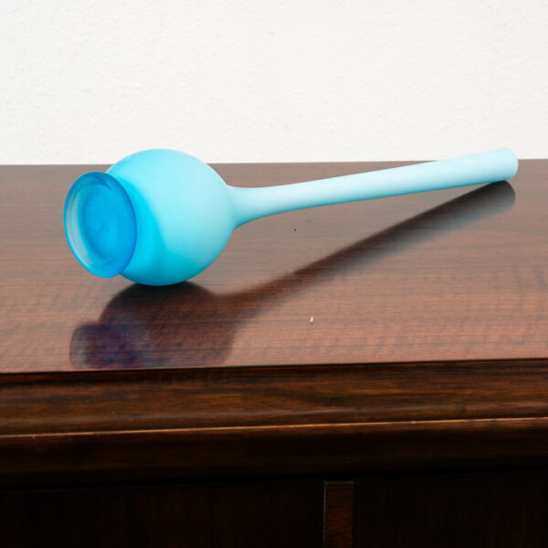 Mid Century Modern Art Glass Vase Blue Opaline Round Pencil Neck Cased Floral - Image 2
