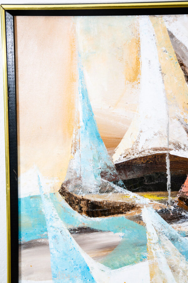 Mid Century Modern Art Original Abstract Expressionism Pastel Blue White Yellow - Image 4