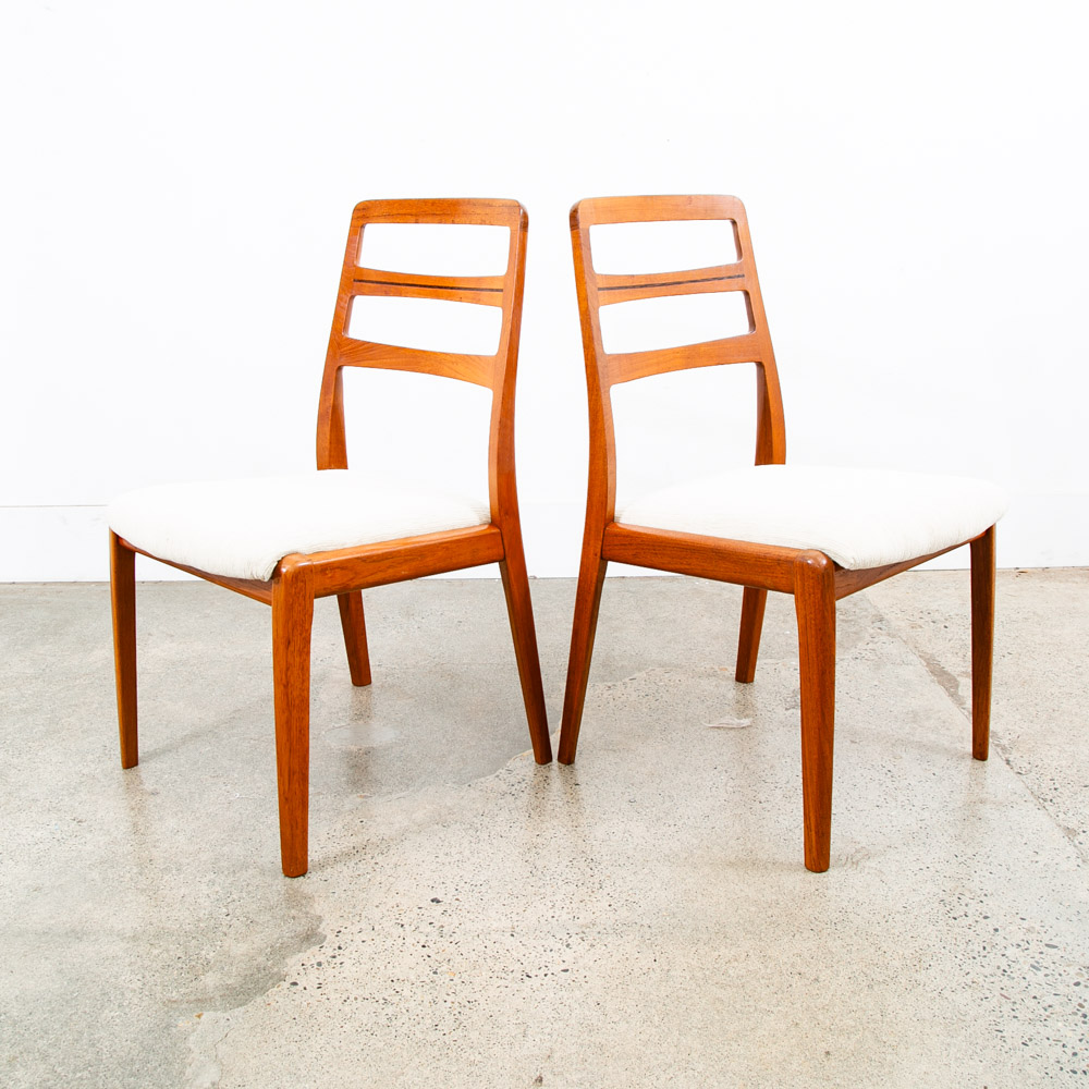 Mid Century Danish Modern Dining Chairs Set 4 Cream Off White Teak Rosewood Mcm - Image 3