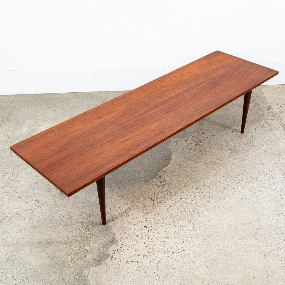 Mid Century Modern Coffee Table Walnut Wide Rectangular Surfboard Vintage Mcm