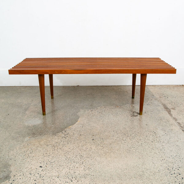 Mid Century Modern Slat Bench Coffee Table Solid Teak Vintage Wood Restored Mcm - Image 4