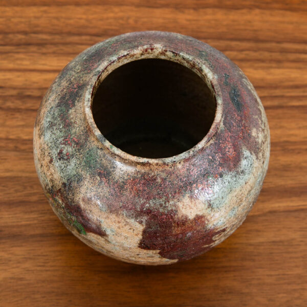 Mid Century Modern Studio Pottery Vase Raku Ceramic Textured Pot Round - Image 4