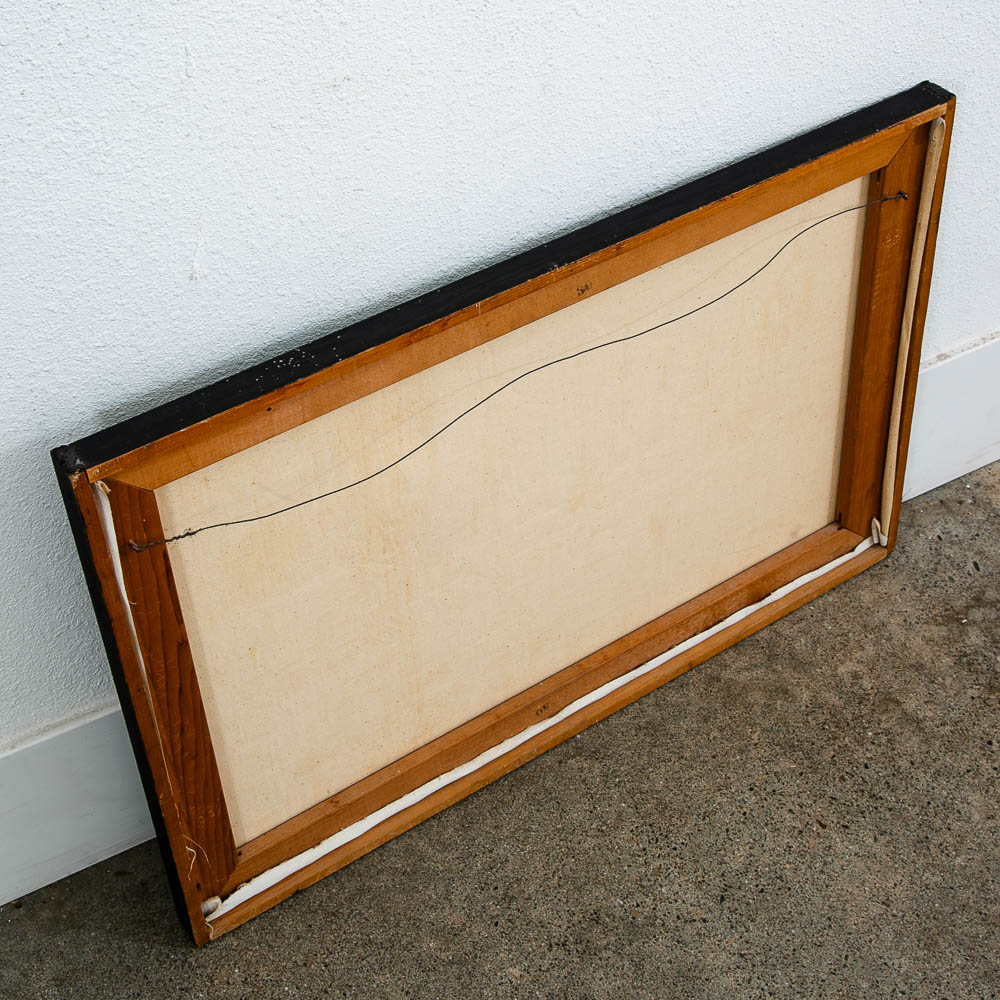 Mid Century Modern Abstract Cityscape Painting Original Art Blue Framed Signed - Image 3