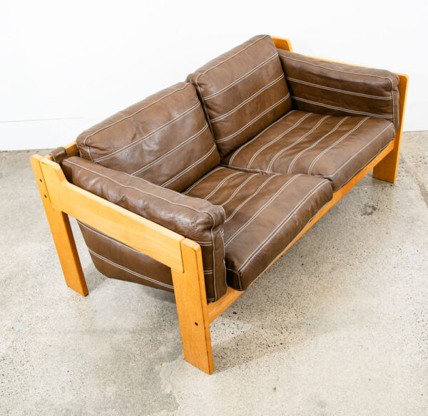 Mid Century Danish Modern Couch Sofa White Oak Brown Loveseat Settee 2 Seat Mcm - Image 6