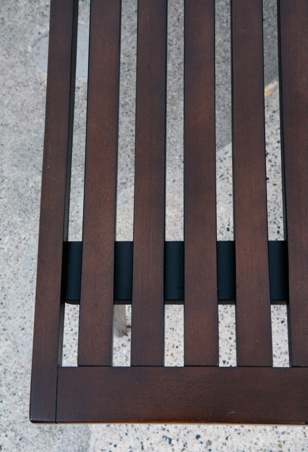 Mid Century Modern Slat Bench Coffee Table American Vintage Brown Wood Restored - Image 11