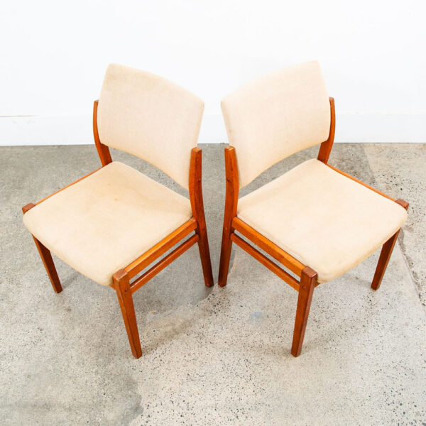 Mid Century Danish Modern Dining Chairs Set 2 Tan Teak Wood Svegards Pair Sweden - Image 7